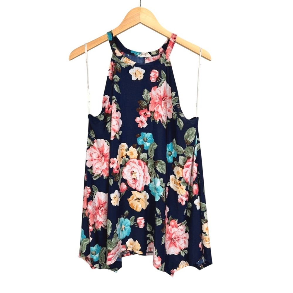 Perch by Blu Pepper Navy Floral High Neck Sleeveless Tank Top Women's‎ 2XL